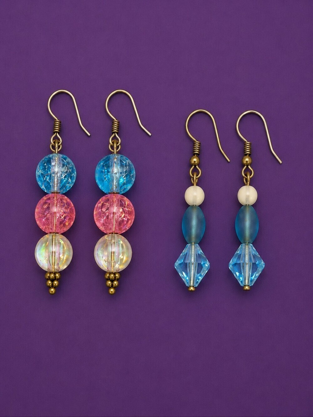 5/$25 HANDMADE Two Pairs Multicolor Beaded Drop Hook Earrings